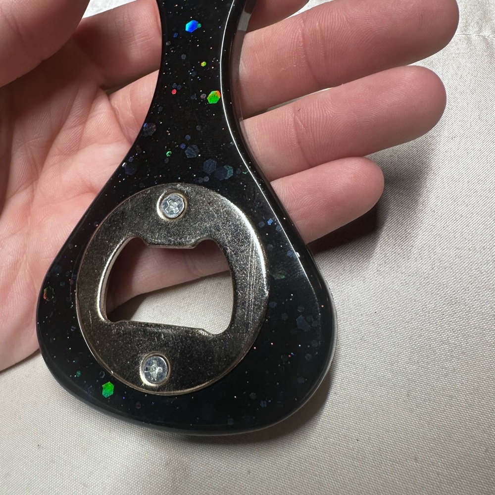 Black Glitter Keychain Bottle Opener